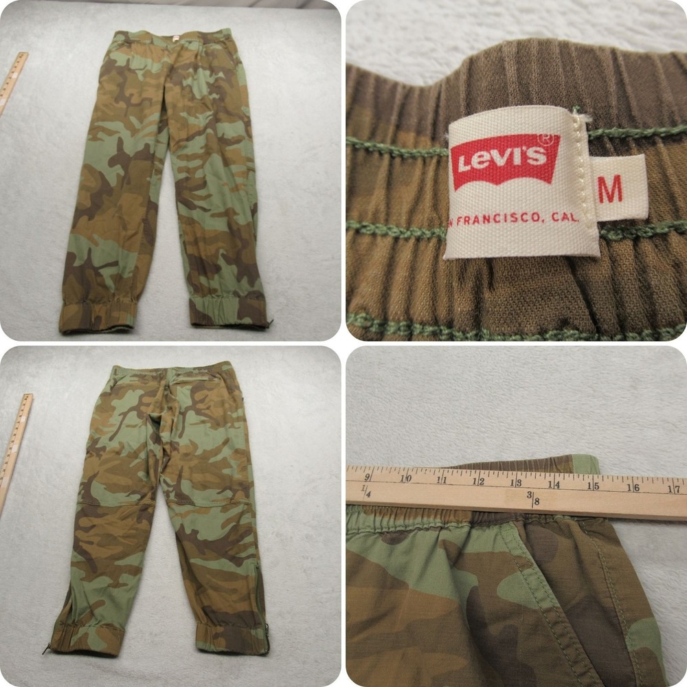 Levis Pants Women Medium Green Camo Pockets Elastic Waist Zip Ankle Jogger 30x25